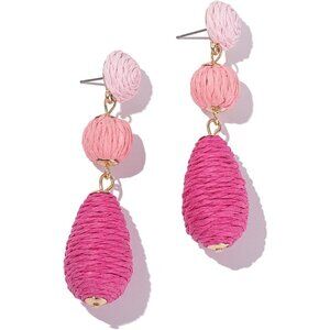 Women's Pink Boho Raffia Earrings Statement Dangle Cute Teardrop Earring Jewelry